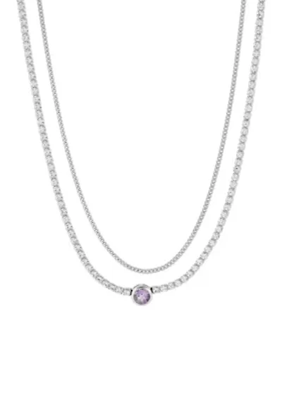 Lab Created Amethyst and White Sapphire Layer Necklace in Sterling Silver