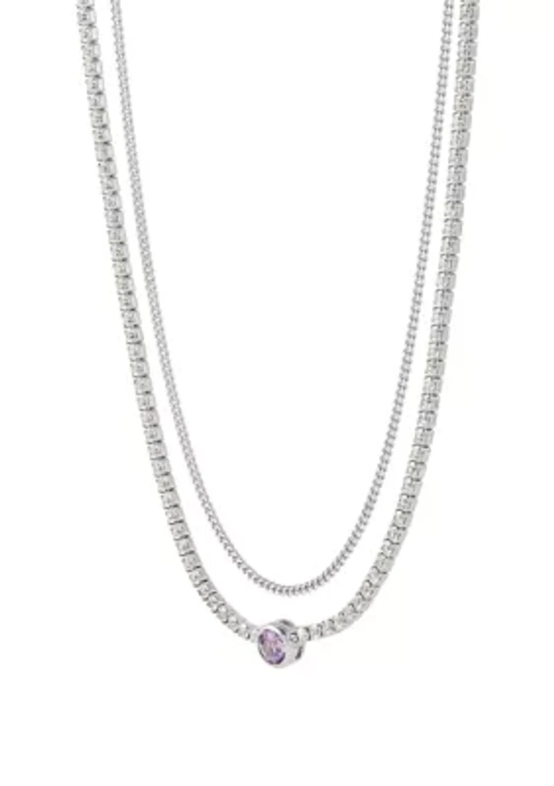Lab Created Amethyst and White Sapphire Layer Necklace in Sterling Silver