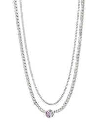 Lab Created Amethyst and White Sapphire Layer Necklace in Sterling Silver