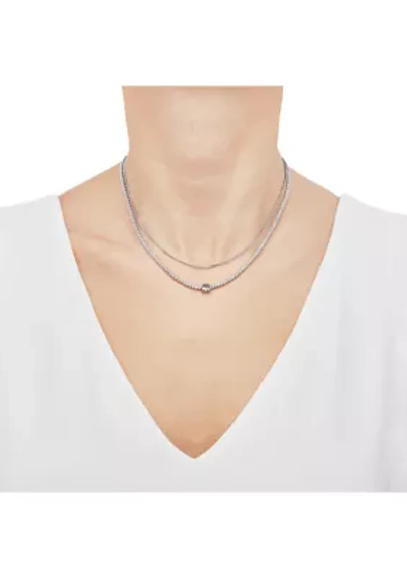 Lab Created Amethyst and White Sapphire Layer Necklace in Sterling Silver