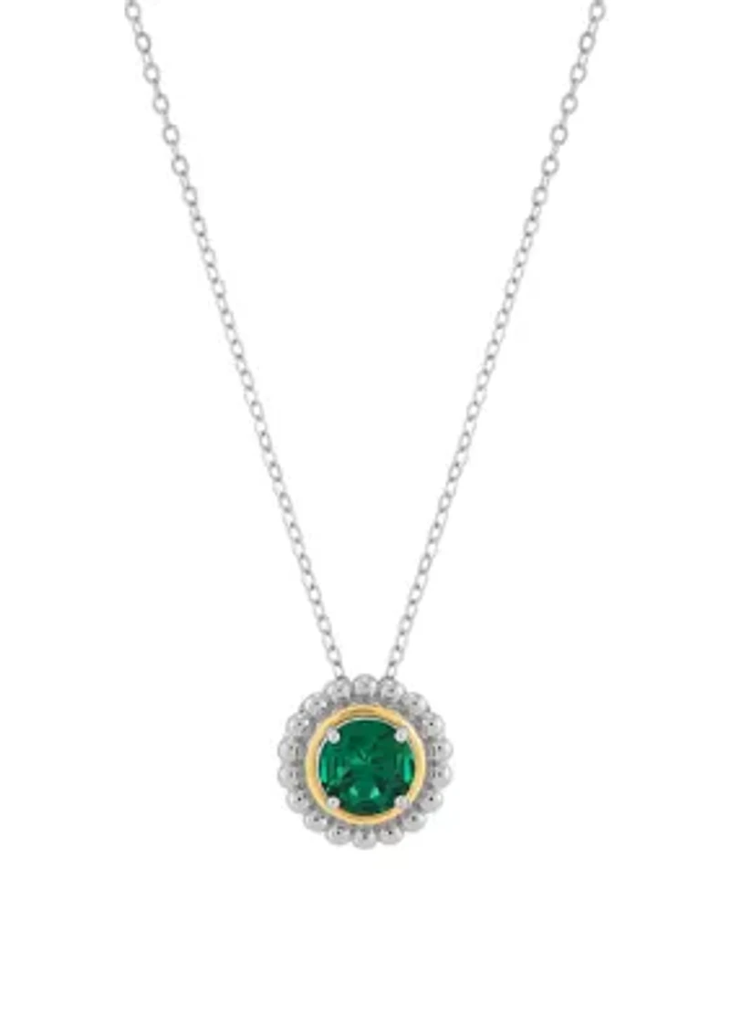 Lab Grown Emerald Pendant with 18" Cable Chain in Silver and 14K Yellow Gold