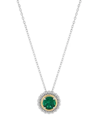 Lab Grown Emerald Pendant with 18" Cable Chain in Silver and 14K Yellow Gold