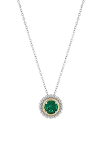 Lab Grown Emerald Pendant with 18" Cable Chain in Silver and 14K Yellow Gold