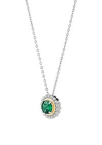Lab Grown Emerald Pendant with 18" Cable Chain in Silver and 14K Yellow Gold