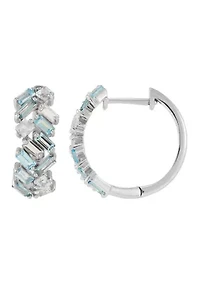 Muli Blue Topaz Hoop Earrings in Sterling Silver