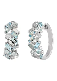 Muli Blue Topaz Hoop Earrings in Sterling Silver