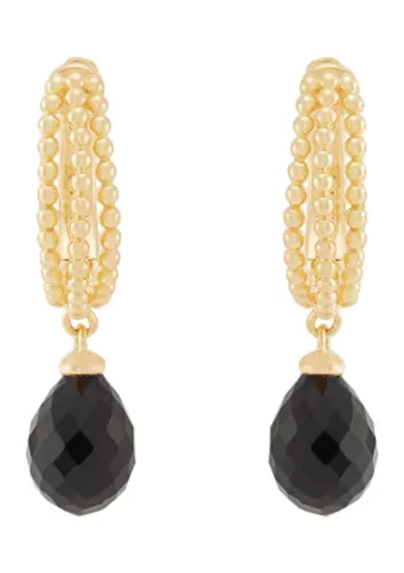 Onyx Drop Earrings in Gold Over Silver