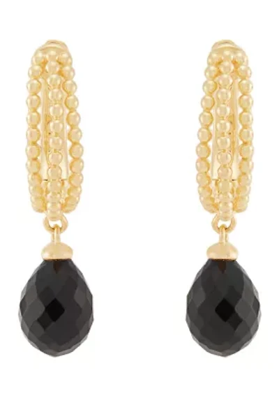 Onyx Drop Earrings in Gold Over Silver