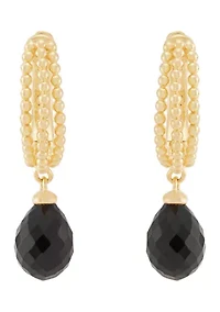 Onyx Drop Earrings in Gold Over Silver