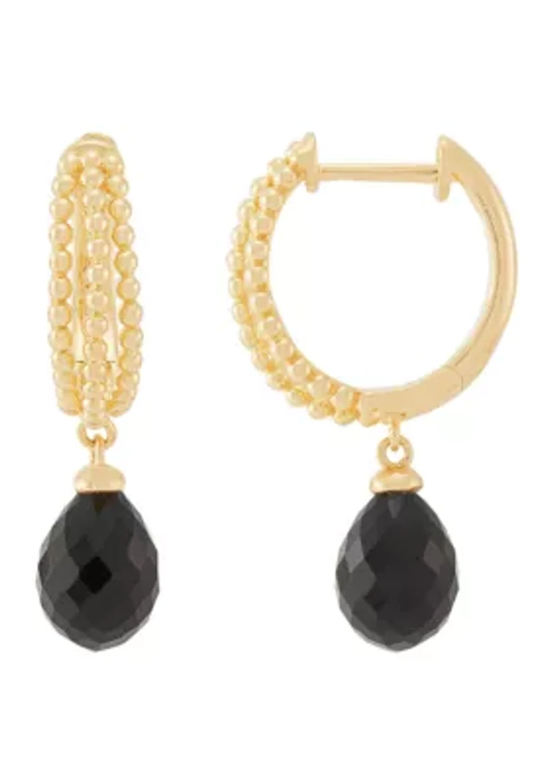 Onyx Drop Earrings in Gold Over Silver