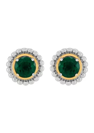 Lab Grown Emerald Stud Earrings in Silver and 14K Yellow Gold