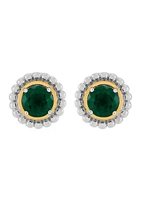 Lab Grown Emerald Stud Earrings in Silver and 14K Yellow Gold