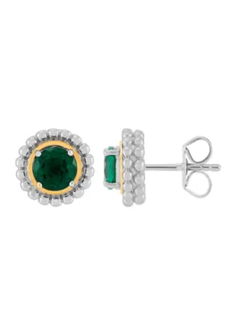 Lab Grown Emerald Stud Earrings in Silver and 14K Yellow Gold