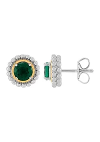 Lab Grown Emerald Stud Earrings in Silver and 14K Yellow Gold
