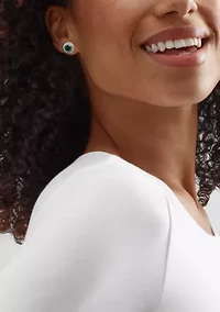 Lab Grown Emerald Stud Earrings in Silver and 14K Yellow Gold