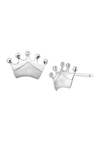 Girls Diamond Accent Crown Earrings in Sterling Silver