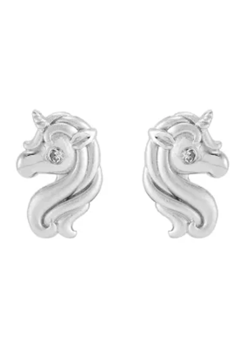 1/10 ct. t.w. Diamond Accent Unicorn Stud Earrings in Sterling Silver