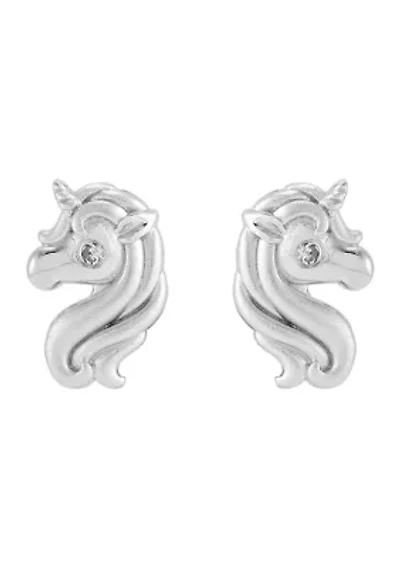 1/10 ct. t.w. Diamond Accent Unicorn Stud Earrings in Sterling Silver
