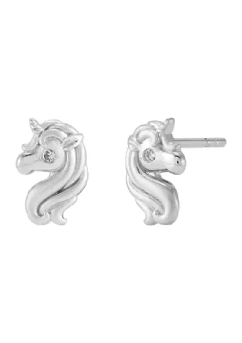 1/10 ct. t.w. Diamond Accent Unicorn Stud Earrings in Sterling Silver