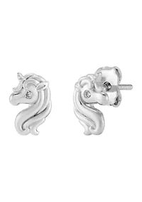 1/10 ct. t.w. Diamond Accent Unicorn Stud Earrings in Sterling Silver