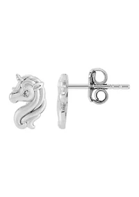 1/10 ct. t.w. Diamond Accent Unicorn Stud Earrings in Sterling Silver