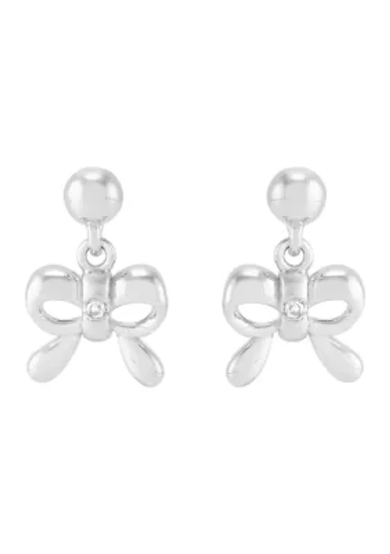 1/10 ct. t.w. Diamond Bow Ball Drop Earrings in Sterling Silver