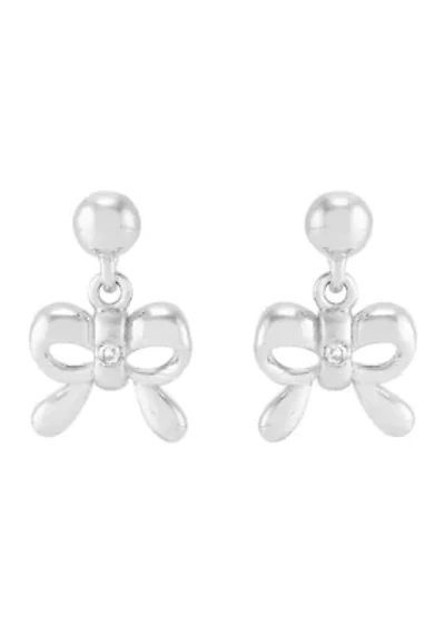 1/10 ct. t.w. Diamond Bow Ball Drop Earrings in Sterling Silver