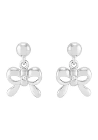 1/10 ct. t.w. Diamond Bow Ball Drop Earrings in Sterling Silver