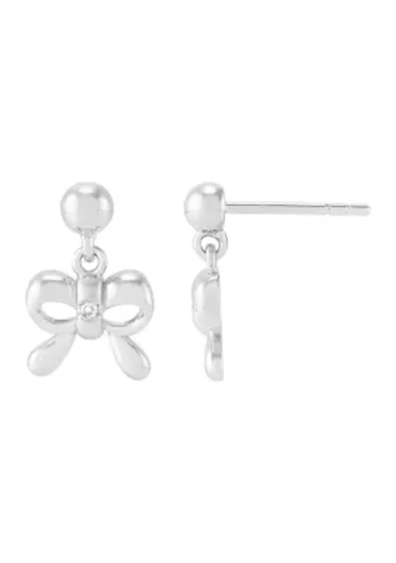 1/10 ct. t.w. Diamond Bow Ball Drop Earrings in Sterling Silver