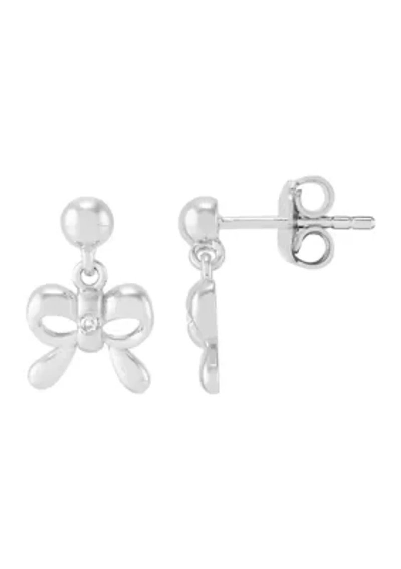 1/10 ct. t.w. Diamond Bow Ball Drop Earrings in Sterling Silver