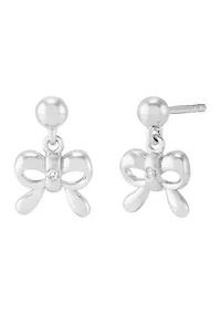 1/10 ct. t.w. Diamond Bow Ball Drop Earrings in Sterling Silver