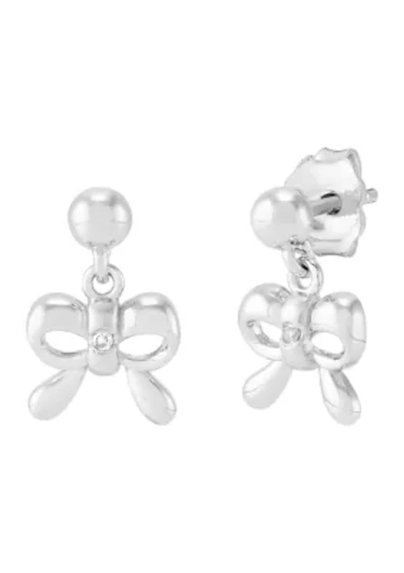 1/10 ct. t.w. Diamond Bow Ball Drop Earrings in Sterling Silver