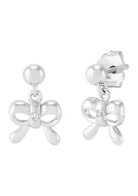 1/10 ct. t.w. Diamond Bow Ball Drop Earrings in Sterling Silver