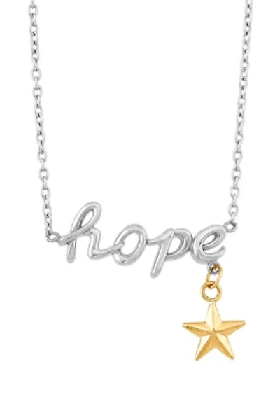 Hope with Dangle Star Necklace in Sterling Silver and 10K Yellow Gold