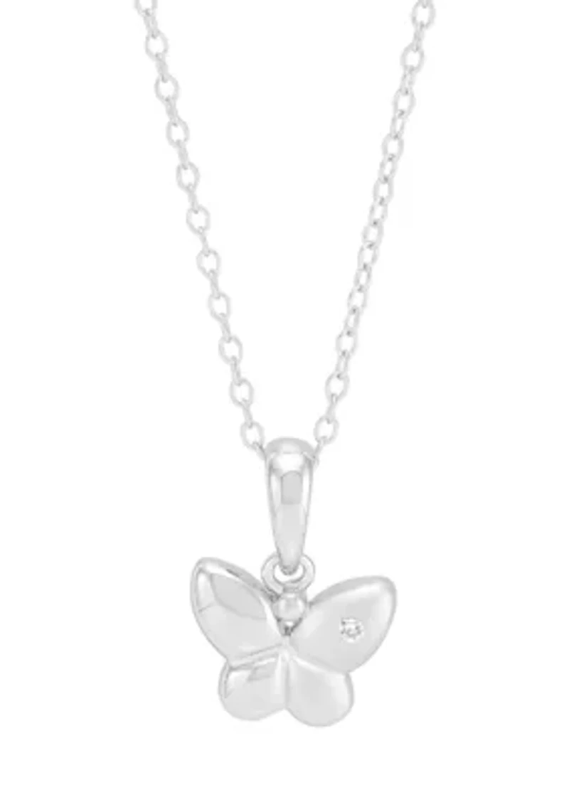 Diamond Accent Butterfly Pendant with 16" Cable Chain in Sterling Silver