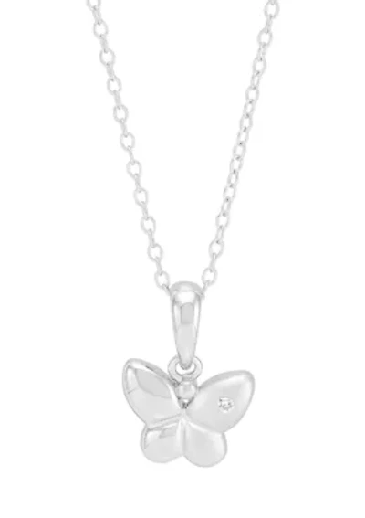 Diamond Accent Butterfly Pendant with 16" Cable Chain in Sterling Silver