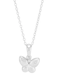 Diamond Accent Butterfly Pendant with 16" Cable Chain in Sterling Silver