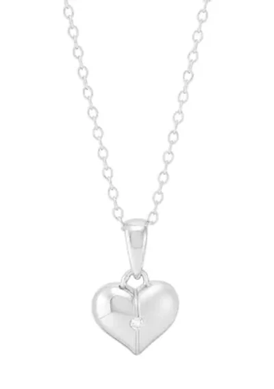 1/10 ct. t.w. Diamond Heart Pendant with 16" Cable Chain in Sterling Silver