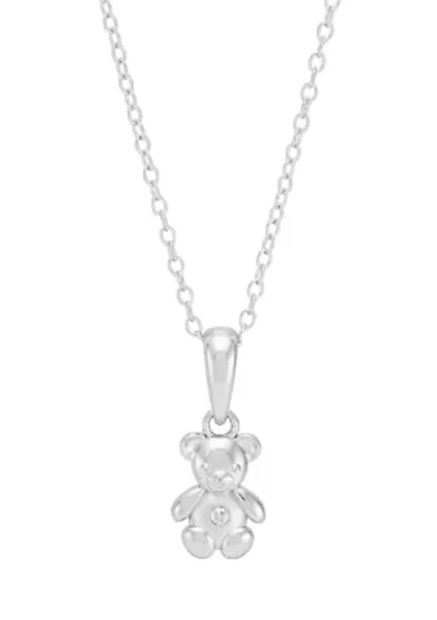 Diamond Accent Teddy Bear Pendant with 16" Cable Chain in Sterling Silver