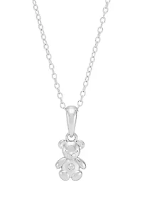 Diamond Accent Teddy Bear Pendant with 16" Cable Chain in Sterling Silver