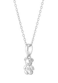 Diamond Accent Teddy Bear Pendant with 16" Cable Chain in Sterling Silver