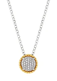 Diamond Pendant Necklace with 20" Rolo Chain and Stud Earrings Set in Sterling Silver and 14K Yellow Gold