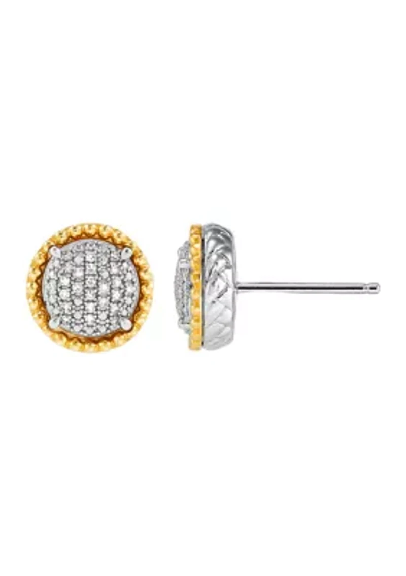 Diamond Pendant Necklace with 20" Rolo Chain and Stud Earrings Set in Sterling Silver and 14K Yellow Gold