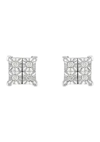 1/10 ct. t.w. Diamond Pendant with 18" Cable Chain and Stud Earrings Set in Sterling Silver 