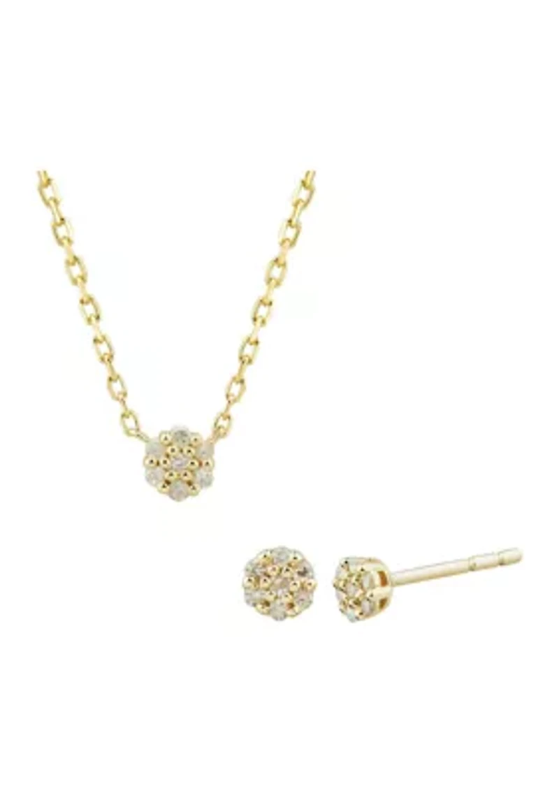 1/10 ct. t.w. Diamond Circle Earrings and Necklace Set in 10K Yellow Gold
