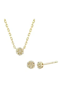 1/10 ct. t.w. Diamond Circle Earrings and Necklace Set in 10K Yellow Gold
