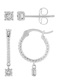 1/10 ct. t.w. Lab Grown Stud and Hoop Earring Set in Sterling Silver