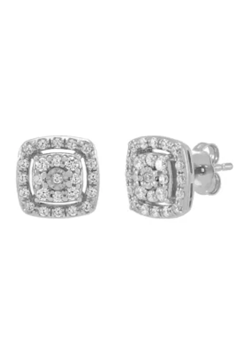 1/2 ct. t.w. Diamond Stud Earrings and Pendant with 18" Cable Chain in Sterling Silver