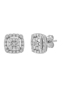 1/2 ct. t.w. Diamond Stud Earrings and Pendant with 18" Cable Chain in Sterling Silver