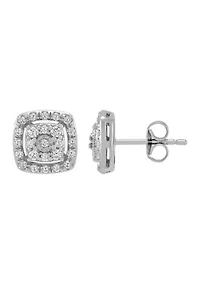 1/2 ct. t.w. Diamond Stud Earrings and Pendant with 18" Cable Chain in Sterling Silver